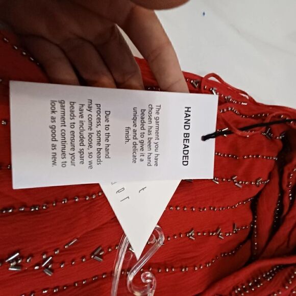 NWT Lost + Wander Boho Hand Beaded Red Swing Dress Crewneck Sleeveless M - Picture 7 of 14